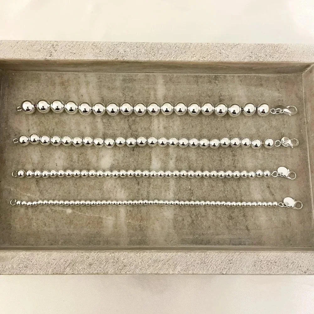 925 Sterling Silver Bead Bracelet 4 mm Ball Bracelet Small Round Bead Bracelet - Picture 5 of 5